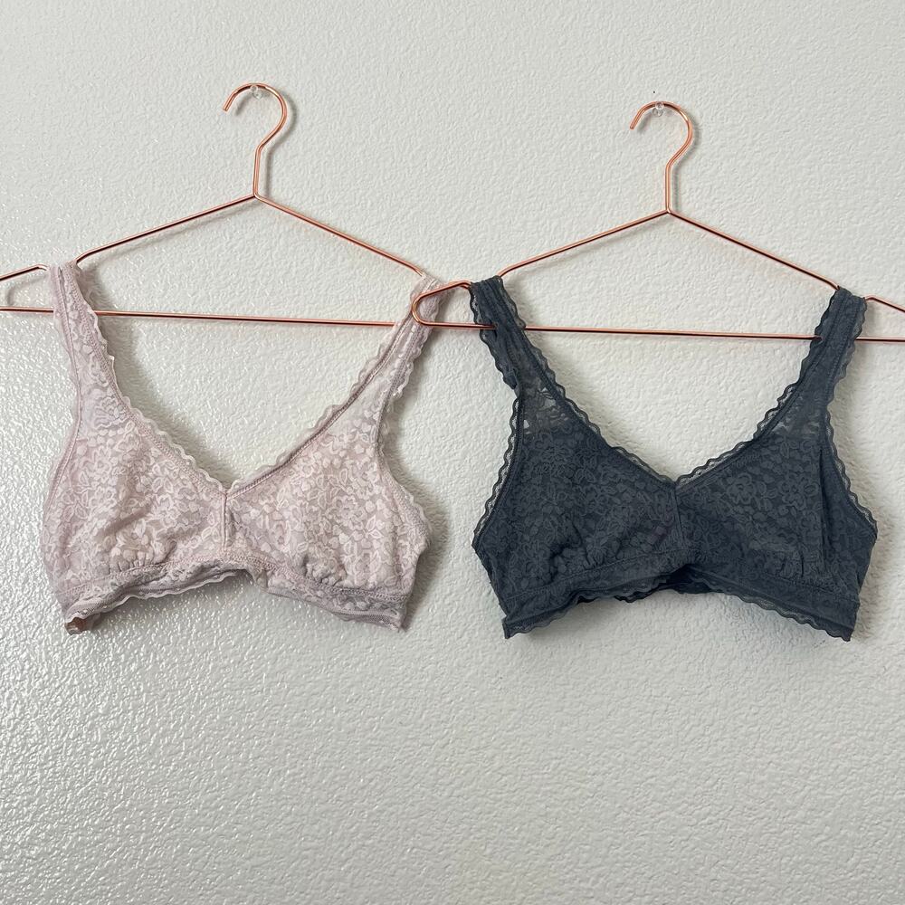 2x aerie lace bralettes light ballet pink charcoal gray